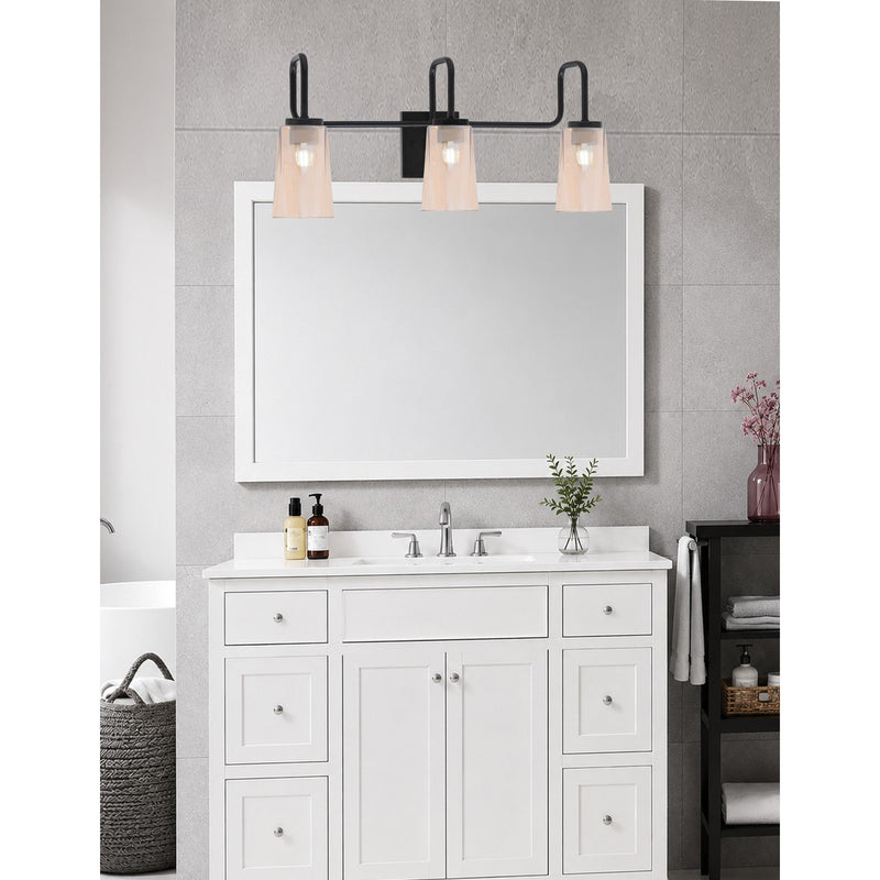 Toltec Sandia 3-Light Bath Bar | Modern Matte Black and Amber Gradient Glass | Bathroom & Powder Room Vanity Light | 7.25 x 11.5 in | Model 6223-MB-263