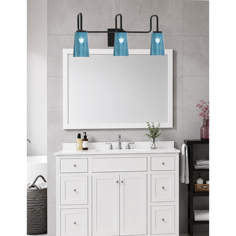 Toltec Sandia 3-Light Bath Bar | Modern Matte Black and Blue Gradient Glass | Bathroom & Powder Room Vanity Light | 7.25 x 11.5 in | Model 6223-MB-265