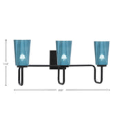 Toltec Sandia 3-Light Bath Bar | Modern Matte Black and Blue Gradient Glass | Bathroom & Powder Room Vanity Light | 7.25 x 11.5 in | Model 6223-MB-265