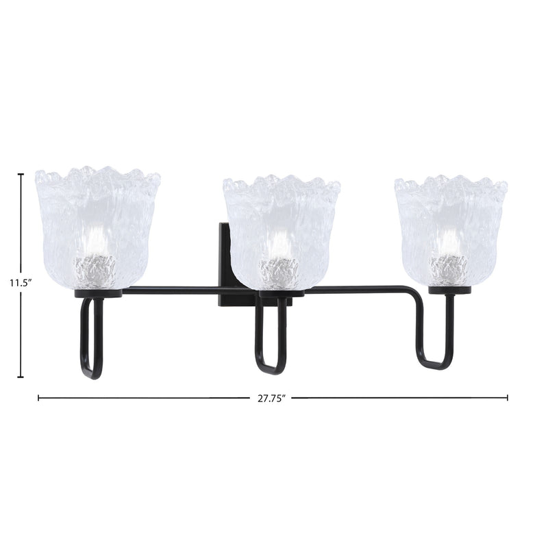 Toltec Sandia 3-Light Bath Bar | Modern Matte Black Steel and Clear Lava Glass | Bathroom Vanity & Powder Room | 8.25 x 11.5 in | Model 6223-MB-4230