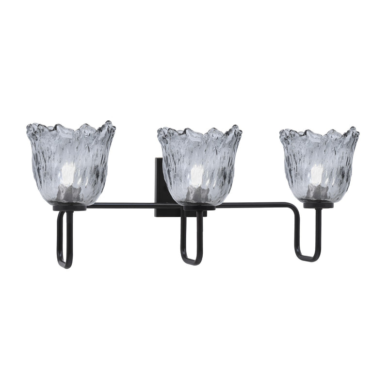 Toltec Sandia 3-Light Bath Bar | Modern Matte Black Steel and Smoke Lava Glass | Bathroom Vanity & Powder Room | 8.25 x 11.5 in | Model 6223-MB-4232