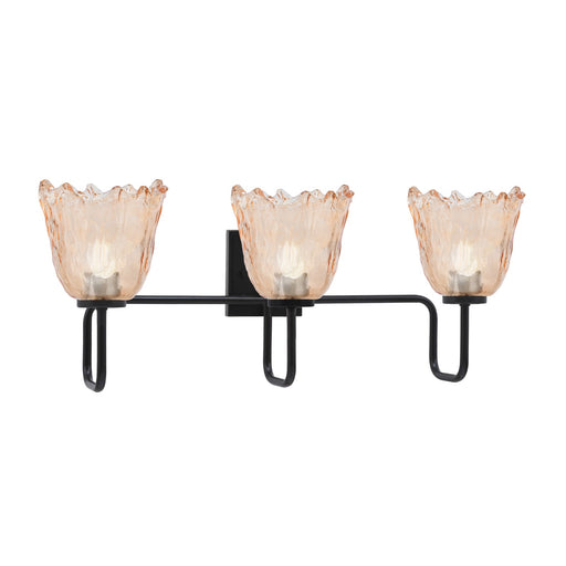 Toltec Sandia 3-Light Bath Bar | Modern Matte Black Steel and Amber Lava Glass | Bathroom Vanity & Powder Room | 8.25 x 11.5 in | Model 6223-MB-4233