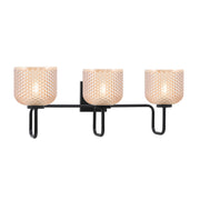 Toltec Sandia 27in 3-Light Bath Bar | Modern Matte Black Steel and Amber Textured Glass | Bathroom Vanity | 27.25 x 10 x 7.75 in | Model 6223-MB-4613