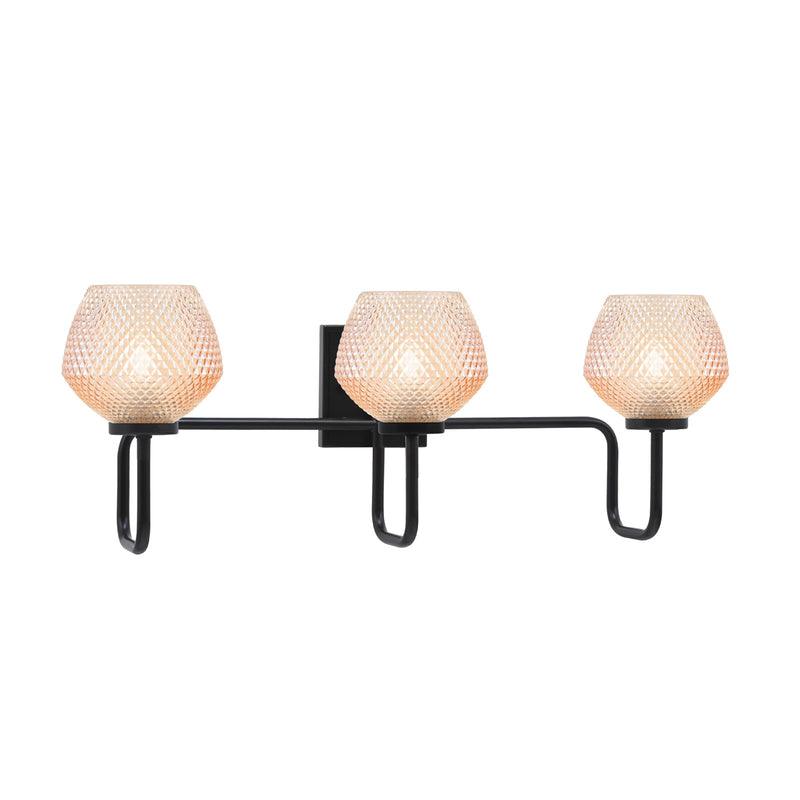 Toltec Sandia 27in 3-Light Bath Bar | Modern Matte Black Steel and Amber Textured Glass | Bathroom Vanity | 27.25 x 10 in | Model 6223-MB-4623