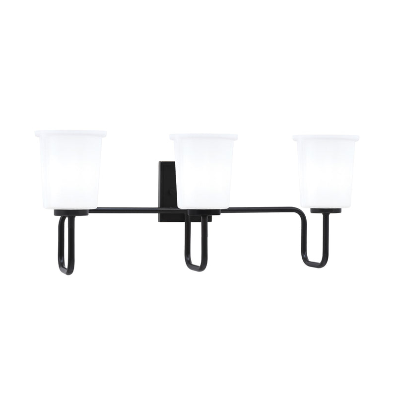 Toltec Sandia 3-Light Bath Bar | Modern Matte Black and White Opal Glass | Bathroom & Powder Room Vanity Light | 7.5 x 10.5 in | Model 6223-MB-5031
