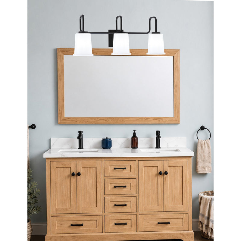Toltec Sandia 3-Light Bath Bar | Modern Matte Black and White Opal Glass | Bathroom & Powder Room Vanity Light | 7.5 x 10.5 in | Model 6223-MB-5031