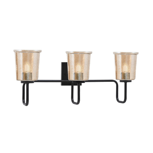Toltec Sandia 3-Light Bath Bar | Modern Matte Black Steel and Amber Bubble Glass | Bathroom Vanity & Powder Room | 7.5 x 10.5 in | Model 6223-MB-5033