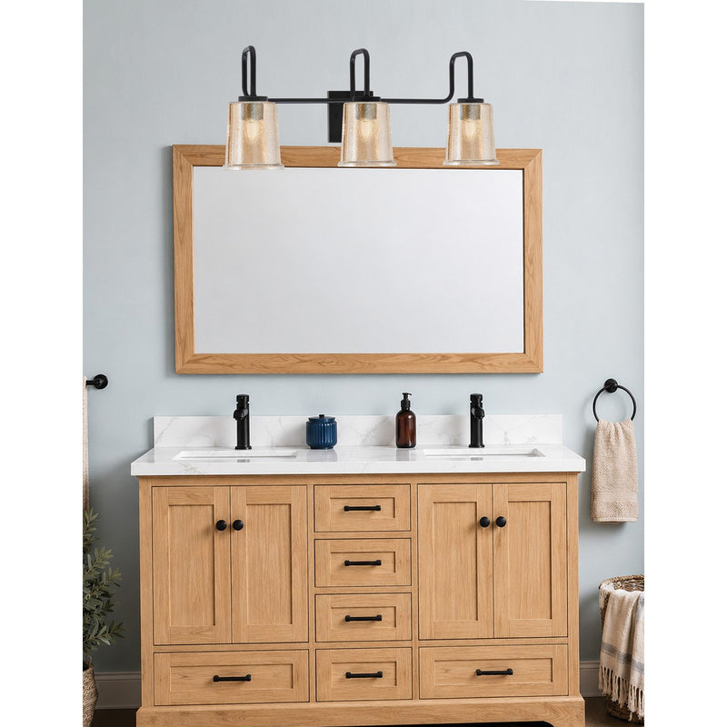 Toltec Sandia 3-Light Bath Bar | Modern Matte Black Steel and Amber Bubble Glass | Bathroom Vanity & Powder Room | 7.5 x 10.5 in | Model 6223-MB-5033