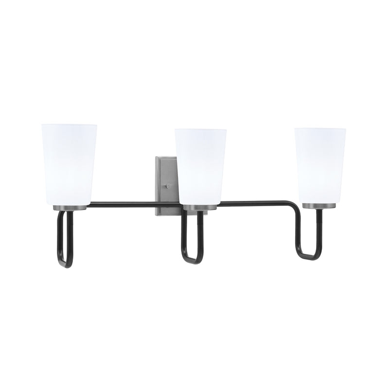 Toltec Sandia 3-Light Bath Bar | Modern Matte Black and Graphite Finish with White Opal Glass | Bathroom & Powder Room Vanity Light | 7.25 x 11.5 in | Model 6223-MBGP-261