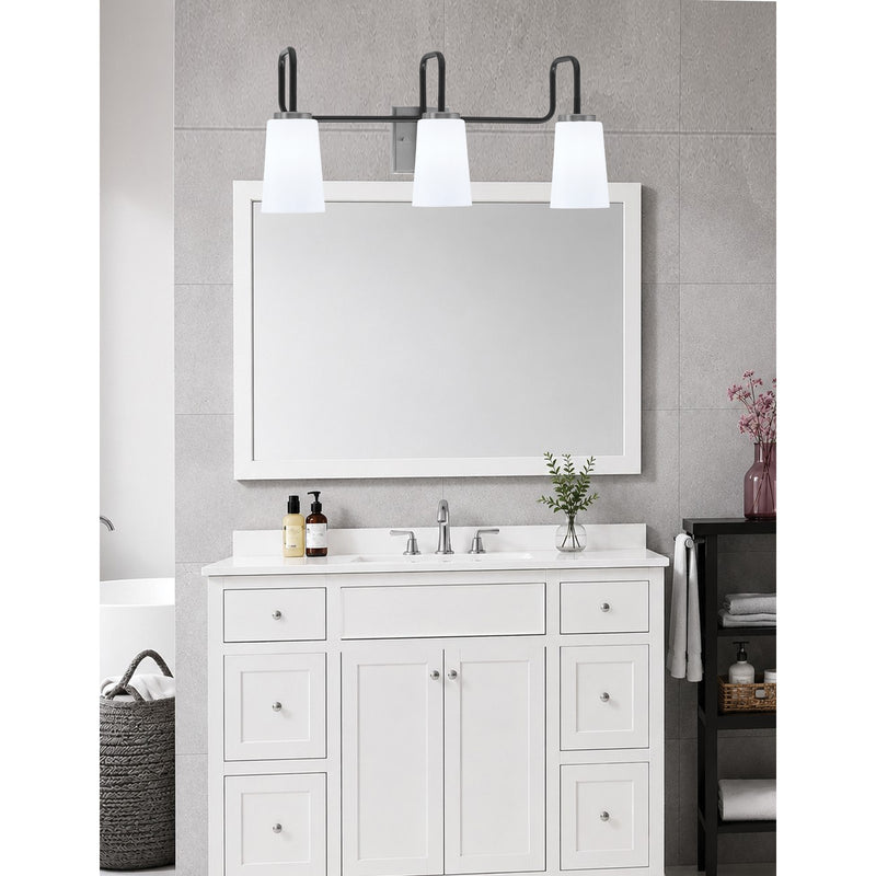 Toltec Sandia 3-Light Bath Bar | Modern Matte Black and Graphite Finish with White Opal Glass | Bathroom & Powder Room Vanity Light | 7.25 x 11.5 in | Model 6223-MBGP-261