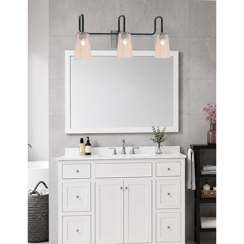 Toltec Sandia 3-Light Bath Bar | Modern Matte Black and Graphite Finish with Amber Gradient Glass | Bathroom & Powder Room Vanity Light | Model 6223-MBGP-263