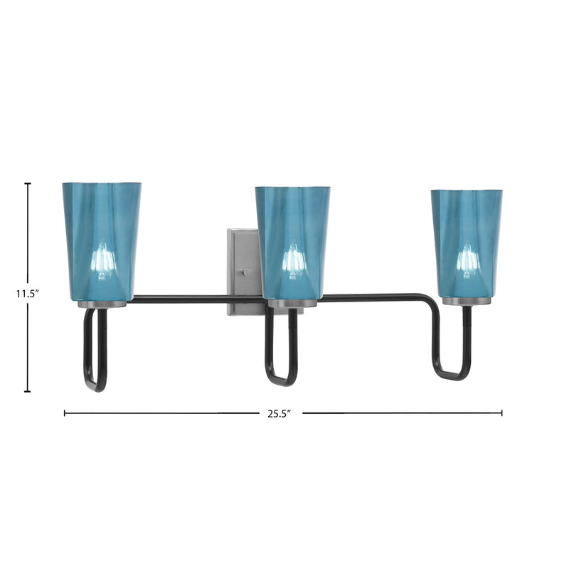 Toltec Sandia 3-Light Bath Bar | Modern Matte Black and Graphite Finish with Blue Gradient Glass | Bathroom & Powder Room Vanity Light | Model 6223-MBGP-265
