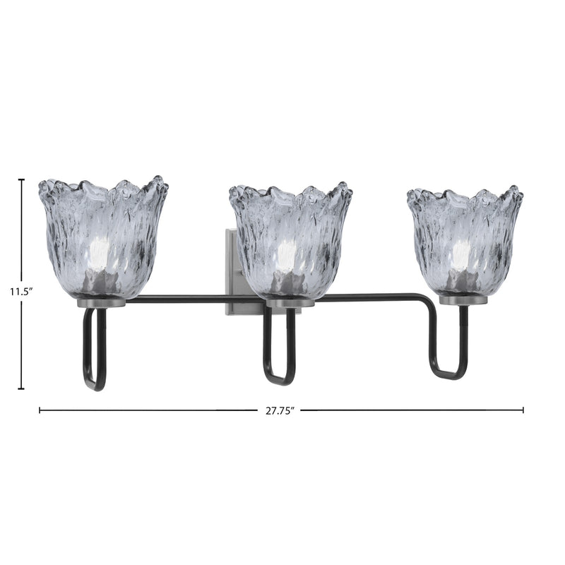 Toltec Sandia 3-Light Bath Bar | Matte Black & Graphite Steel and Smoke Lava Glass | Bathroom & Powder Room Vanity | 8.25 x 11.5 in | Model 6223-MBGP-4232