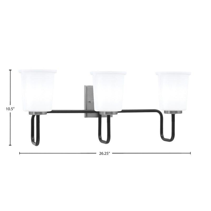 Toltec Sandia 10.5in 3-Light Bath Bar | Modern Matte Black and Graphite Steel with White Opal Glass | Bathroom Vanity & Powder Room | 7.5 x 10.5 in | Model 6223-MBGP-5031