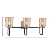 Toltec Sandia 10.5in 3-Light Bath Bar | Modern Matte Black and Graphite Steel with Amber Bubble Glass | Bathroom Vanity & Powder Room | 7.5 x 10.5 in | Model 6223-MBGP-5033