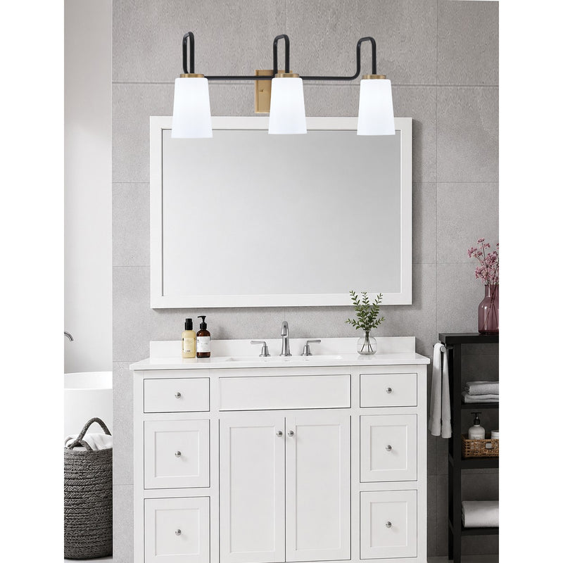 Toltec Sandia 3-Light Bath Bar | Matte Black & New Age Brass Steel and White Opal Glass | Bathroom & Powder Room Vanity | 7.25 x 11.5 in | Model 6223-MBNAB-261