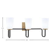 Toltec Sandia 3-Light Bath Bar | Matte Black & New Age Brass Steel and White Opal Glass | Bathroom & Powder Room Vanity | 7.25 x 11.5 in | Model 6223-MBNAB-261