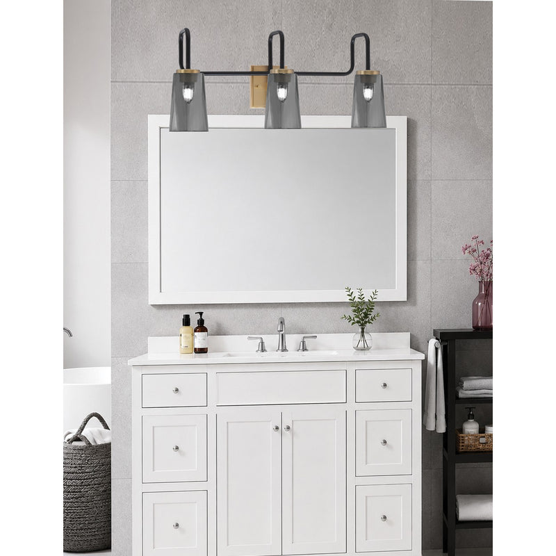 Toltec Sandia 3-Light Bath Bar | Matte Black & New Age Brass Steel and Smoke Bubble Glass | Bathroom & Powder Room Vanity | 7.25 x 11.5 in | Model 6223-MBNAB-262