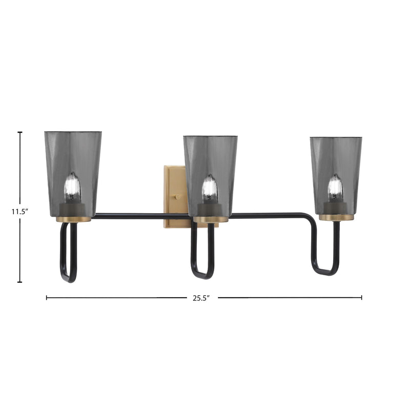 Toltec Sandia 3-Light Bath Bar | Matte Black & New Age Brass Steel and Smoke Bubble Glass | Bathroom & Powder Room Vanity | 7.25 x 11.5 in | Model 6223-MBNAB-262