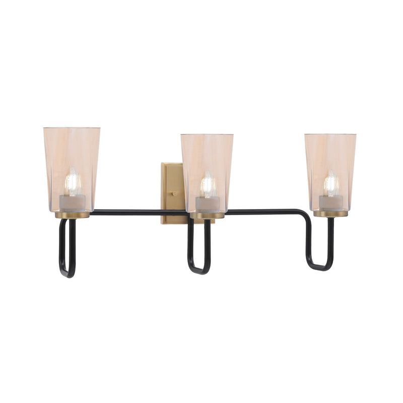 Toltec Sandia 3-Light Bath Bar | Industrial Matte Black and New Age Brass with Amber Gradient Glass | Bathroom Vanity | 7.25 x 11.5 in | Model 6223-MBNAB-263