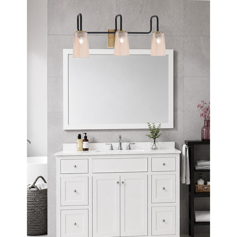 Toltec Sandia 3-Light Bath Bar | Industrial Matte Black and New Age Brass with Amber Gradient Glass | Bathroom Vanity | 7.25 x 11.5 in | Model 6223-MBNAB-263
