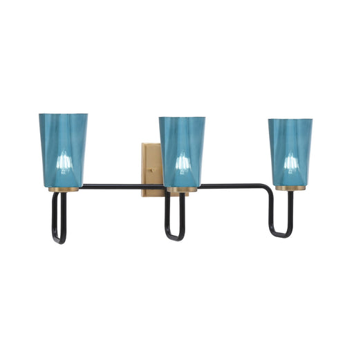 Toltec Sandia 3-Light Bath Bar | Industrial Matte Black and New Age Brass with Blue Gradient Glass | Bathroom Vanity | 7.25 x 11.5 in | Model 6223-MBNAB-265