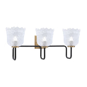 Toltec Sandia 11.5in 3-Light Bath Bar | Industrial Matte Black and New Age Brass with Clear Lava Glass | Bathroom & Powder Room | 8.25 x 11.5 in | Model 6223-MBNAB-4230