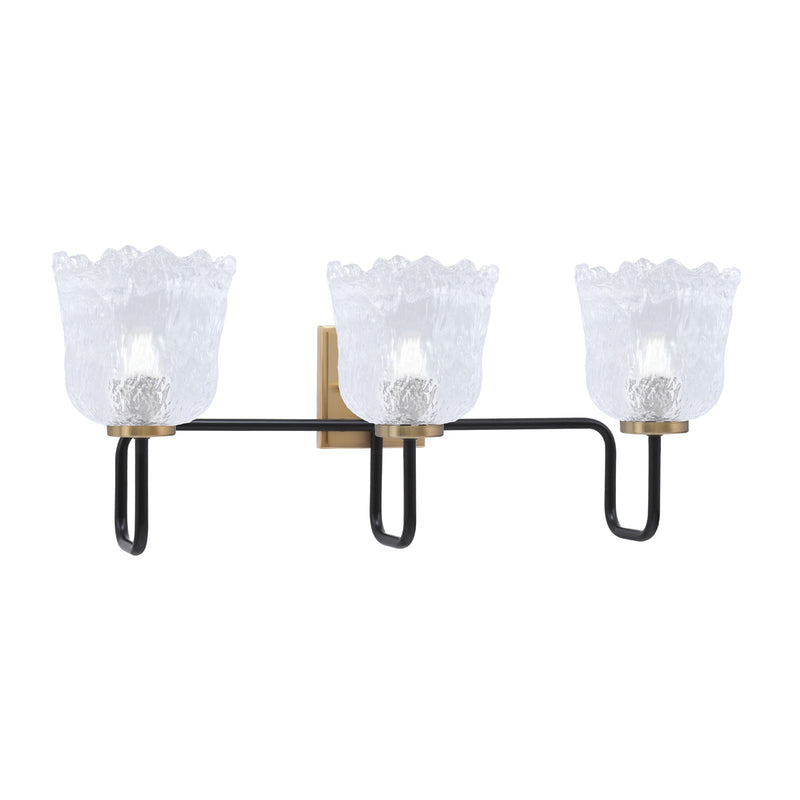 Toltec Sandia 11.5in 3-Light Bath Bar | Industrial Matte Black and New Age Brass with Clear Lava Glass | Bathroom & Powder Room | 8.25 x 11.5 in | Model 6223-MBNAB-4230