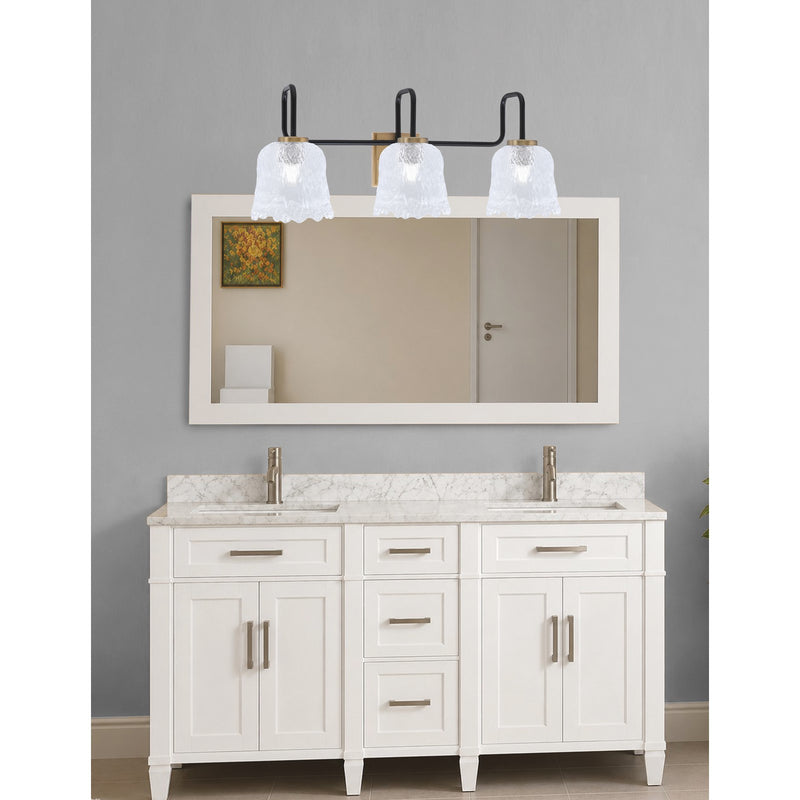 Toltec Sandia 11.5in 3-Light Bath Bar | Industrial Matte Black and New Age Brass with Clear Lava Glass | Bathroom & Powder Room | 8.25 x 11.5 in | Model 6223-MBNAB-4230