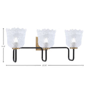 Toltec Sandia 11.5in 3-Light Bath Bar | Industrial Matte Black and New Age Brass with Clear Lava Glass | Bathroom & Powder Room | 8.25 x 11.5 in | Model 6223-MBNAB-4230