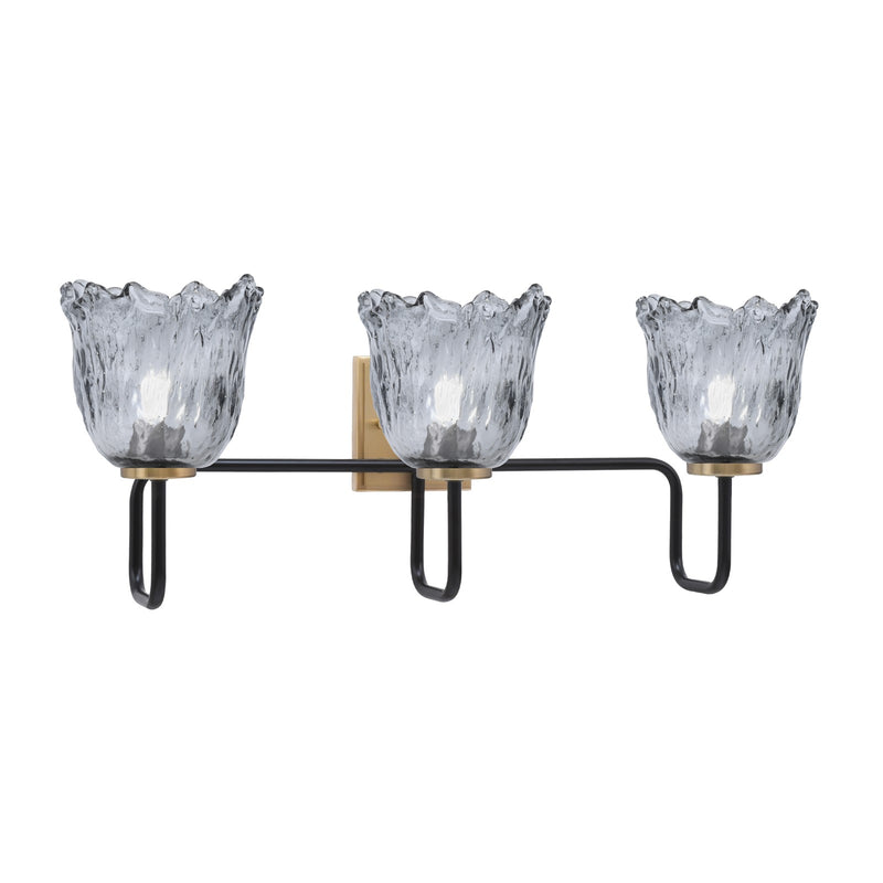 Toltec Sandia 11.5in 3-Light Bath Bar | Industrial Matte Black and New Age Brass with Smoke Lava Glass | Bathroom & Powder Room | 8.25 x 11.5 in | Model 6223-MBNAB-4232