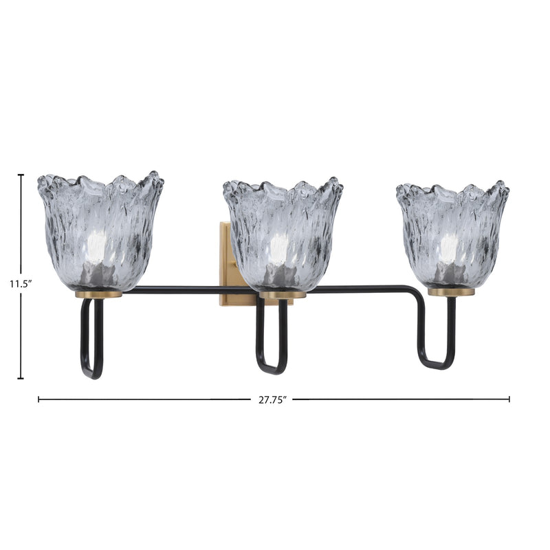 Toltec Sandia 11.5in 3-Light Bath Bar | Industrial Matte Black and New Age Brass with Smoke Lava Glass | Bathroom & Powder Room | 8.25 x 11.5 in | Model 6223-MBNAB-4232