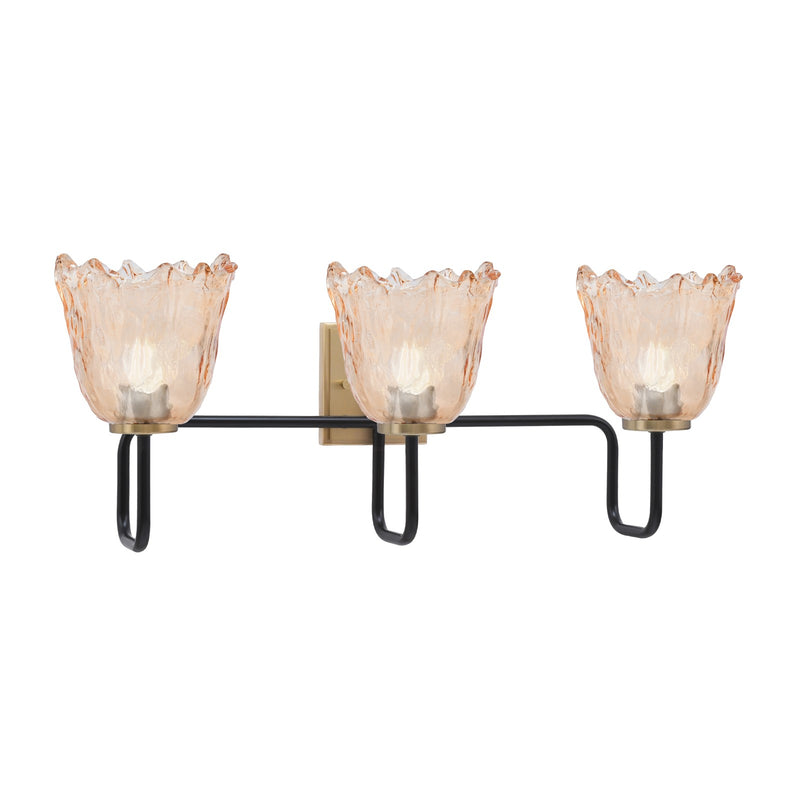 Toltec Sandia 11.5in 3-Light Bath Bar | Industrial Matte Black and New Age Brass with Amber Lava Glass | Bathroom & Powder Room | 8.25 x 11.5 in | Model 6223-MBNAB-4233