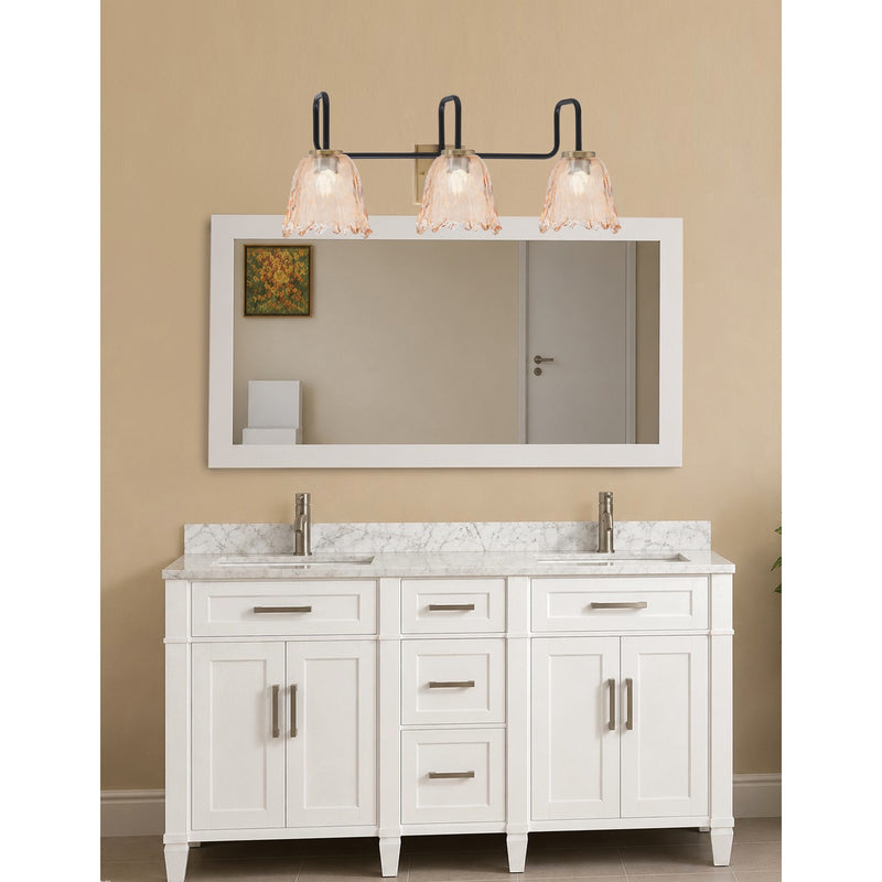 Toltec Sandia 11.5in 3-Light Bath Bar | Industrial Matte Black and New Age Brass with Amber Lava Glass | Bathroom & Powder Room | 8.25 x 11.5 in | Model 6223-MBNAB-4233