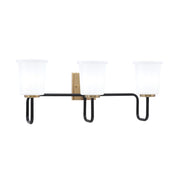 Toltec Sandia 3-Light Bath Bar | Industrial Matte Black and New Age Brass with White Opal Glass | Bathroom Vanity | 7.5 x 10.5 in | Model 6223-MBNAB-5031