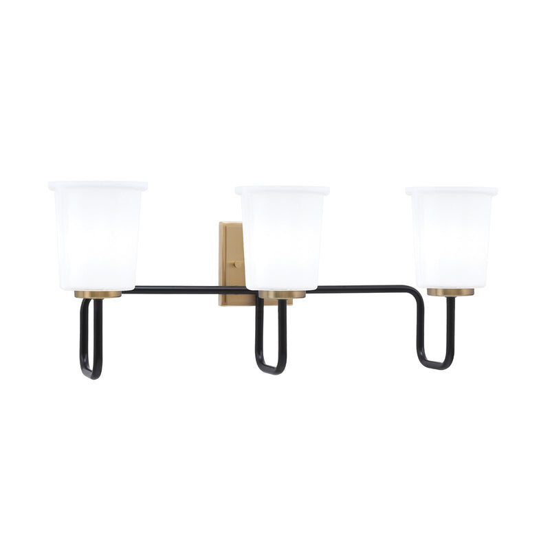 Toltec Sandia 3-Light Bath Bar | Industrial Matte Black and New Age Brass with White Opal Glass | Bathroom Vanity | 7.5 x 10.5 in | Model 6223-MBNAB-5031