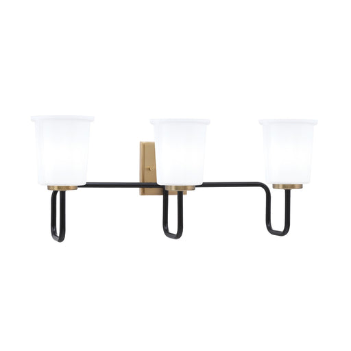 Toltec Sandia 3-Light Bath Bar | Industrial Matte Black and New Age Brass with White Opal Glass | Bathroom Vanity | 7.5 x 10.5 in | Model 6223-MBNAB-5031