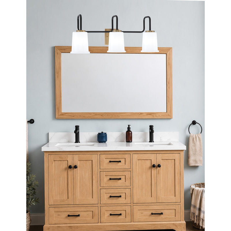 Toltec Sandia 3-Light Bath Bar | Industrial Matte Black and New Age Brass with White Opal Glass | Bathroom Vanity | 7.5 x 10.5 in | Model 6223-MBNAB-5031