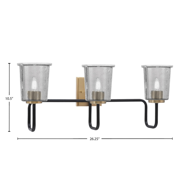 Toltec Sandia 3-Light Bath Bar | Industrial Matte Black and New Age Brass with Smoke Bubble Glass | Bathroom Vanity | 7.5 x 10.5 in | Model 6223-MBNAB-5032
