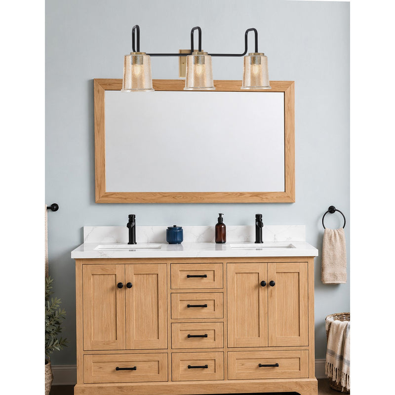 Toltec Sandia 10.5in 3-Light Bath Bar | Industrial Matte Black and New Age Brass with Amber Bubble Glass | Bathroom & Powder Room | 7.5 x 10.5 in | Model 6223-MBNAB-5033