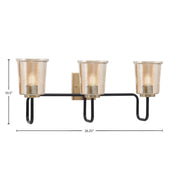 Toltec Sandia 10.5in 3-Light Bath Bar | Industrial Matte Black and New Age Brass with Amber Bubble Glass | Bathroom & Powder Room | 7.5 x 10.5 in | Model 6223-MBNAB-5033