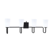 Toltec Sandia 4-Light Bath Bar | Modern Matte Black Steel and White Opal Glass | Bathroom Vanity Light | 7.25 x 11.5 in | Model 6224-MB-261