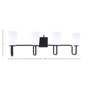 Toltec Sandia 4-Light Bath Bar | Modern Matte Black Steel and White Opal Glass | Bathroom Vanity Light | 7.25 x 11.5 in | Model 6224-MB-261