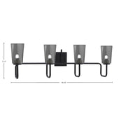 Toltec Sandia 4-Light Bath Bar | Modern Matte Black Steel and Smoke Bubble Glass | Bathroom Vanity Light | 7.25 x 11.5 in | Model 6224-MB-262