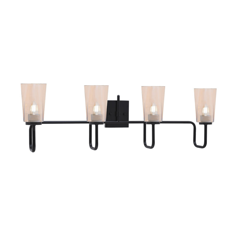 Toltec Sandia 4-Light Bath Bar | Modern Matte Black Steel and Amber Gradient Glass | Bathroom Vanity Light | 7.25 x 11.5 in | Model 6224-MB-263