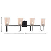 Toltec Sandia 4-Light Bath Bar | Modern Matte Black Steel and Amber Gradient Glass | Bathroom Vanity Light | 7.25 x 11.5 in | Model 6224-MB-263