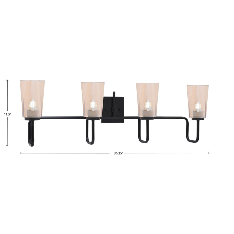 Toltec Sandia 4-Light Bath Bar | Modern Matte Black Steel and Amber Gradient Glass | Bathroom Vanity Light | 7.25 x 11.5 in | Model 6224-MB-263