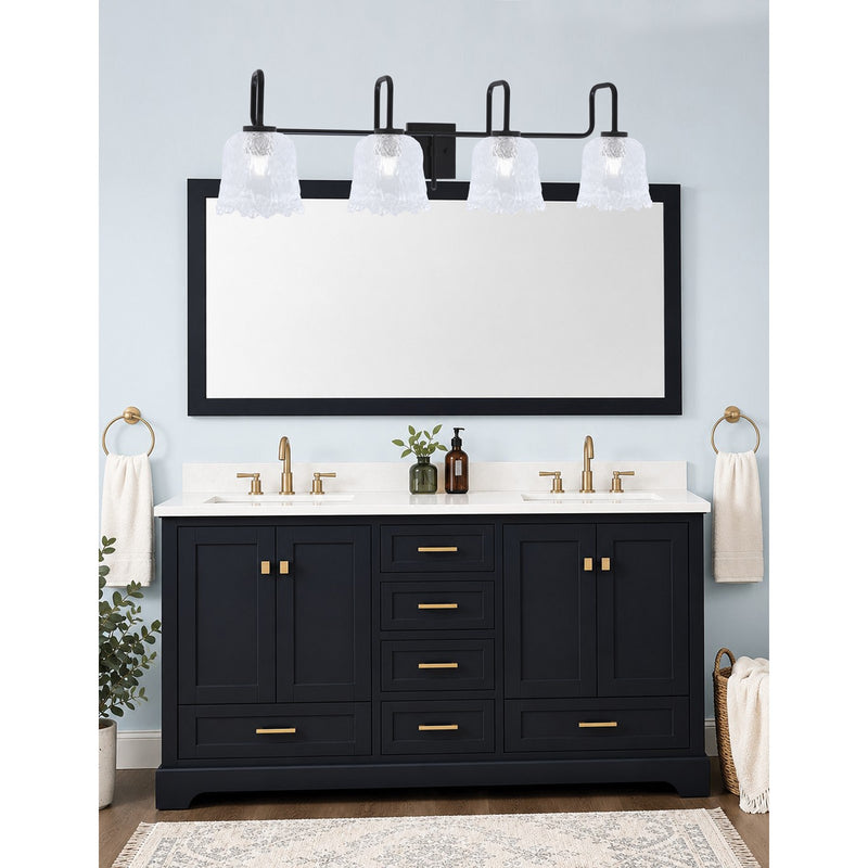 Toltec Sandia 11.5in 4-Light Bath Bar | Modern Matte Black and Clear Lava Glass | Bathroom Vanity & Powder Room | 8.25 x 11.5 in | Model 6224-MB-4230