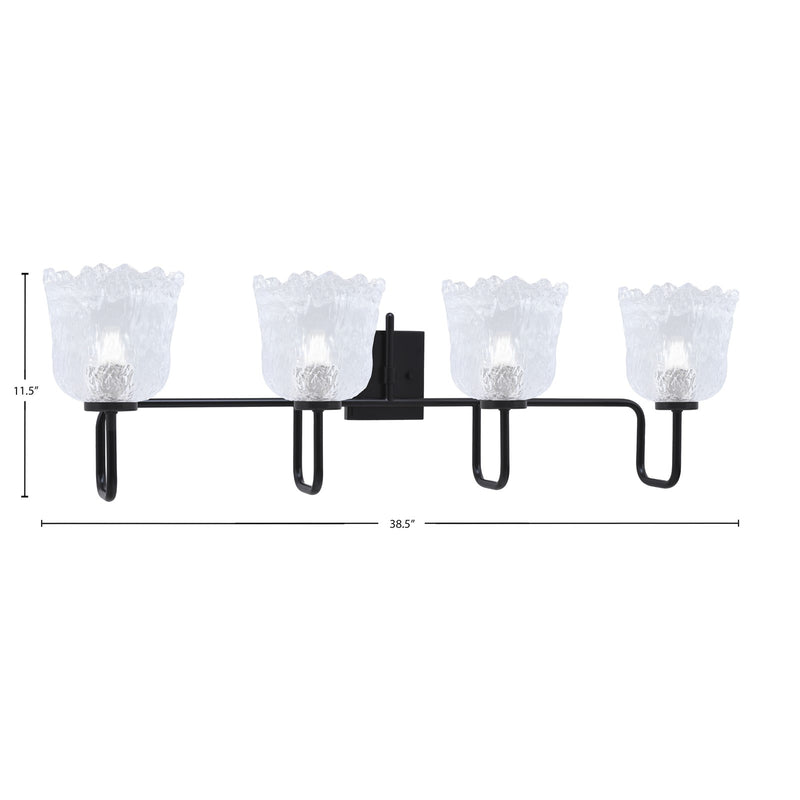 Toltec Sandia 11.5in 4-Light Bath Bar | Modern Matte Black and Clear Lava Glass | Bathroom Vanity & Powder Room | 8.25 x 11.5 in | Model 6224-MB-4230