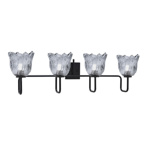 Toltec Sandia 4-Light Bath Bar | Modern Matte Black Steel and Smoke Lava Glass | Bathroom Vanity & Powder Room | 8.25 x 11.5 in | Model 6224-MB-4232